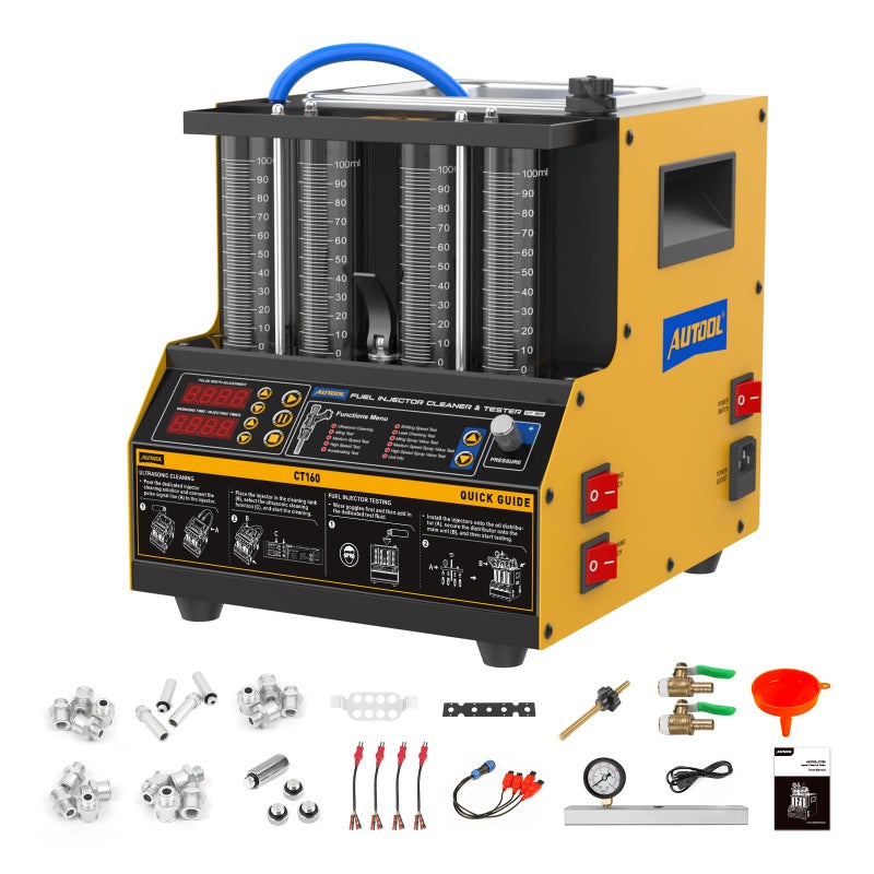 جهاز اختبار منظف حقن الوقود AUTOOL بالموجات فوق الصوتية مع وظيفة التسخين 4 أسطوانات لحقن الوقود GDI EFI FSI شاشة رقمية 3 وظائف تنظيف 10 أوضاع اختبار